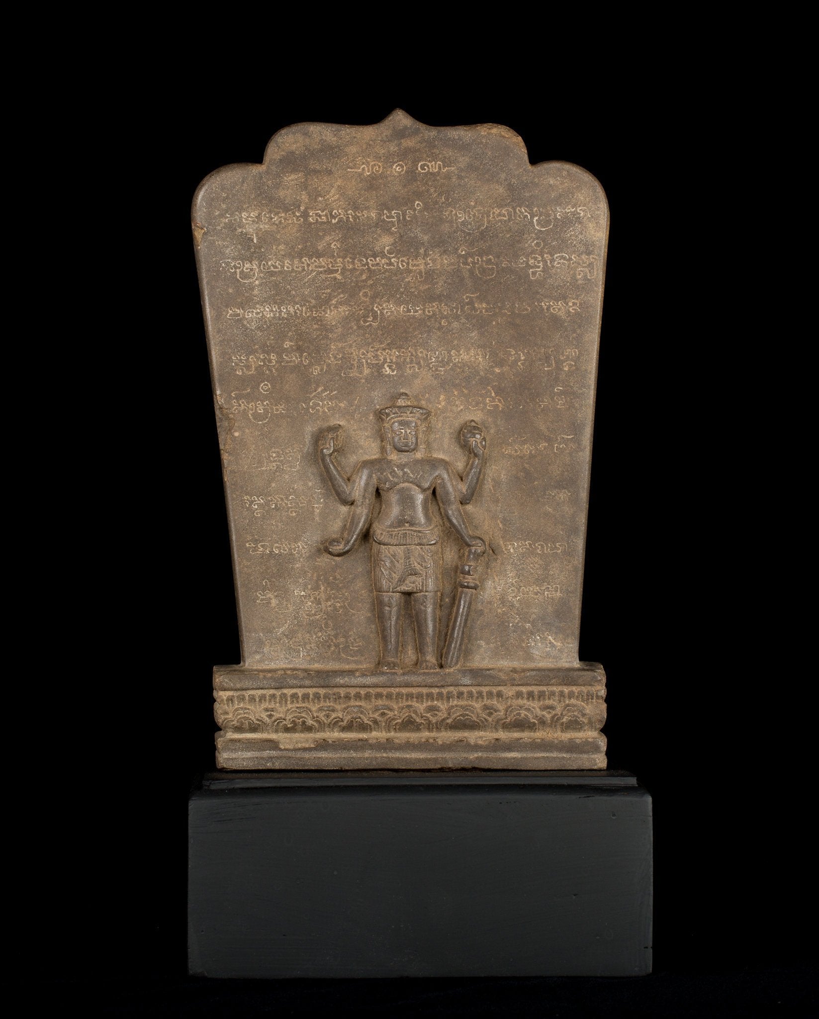 Antique Baphuon Style Mounted Stone Stele Vishnu Statue - 43cm/17"