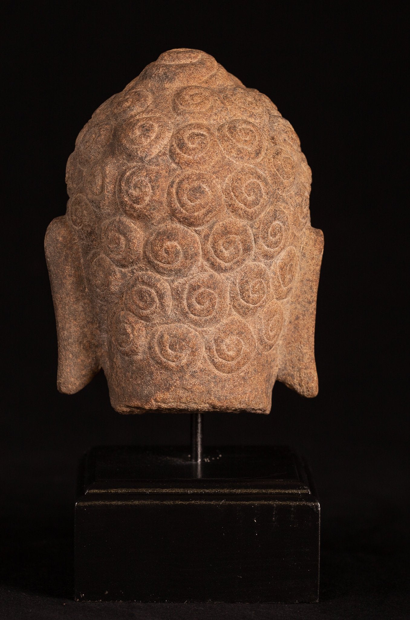 Statue de Bouddha antique – Statue de tête de Bouddha en pierre Dvaravati thaïlandaise du 18ème siècle – 23 cm/9"