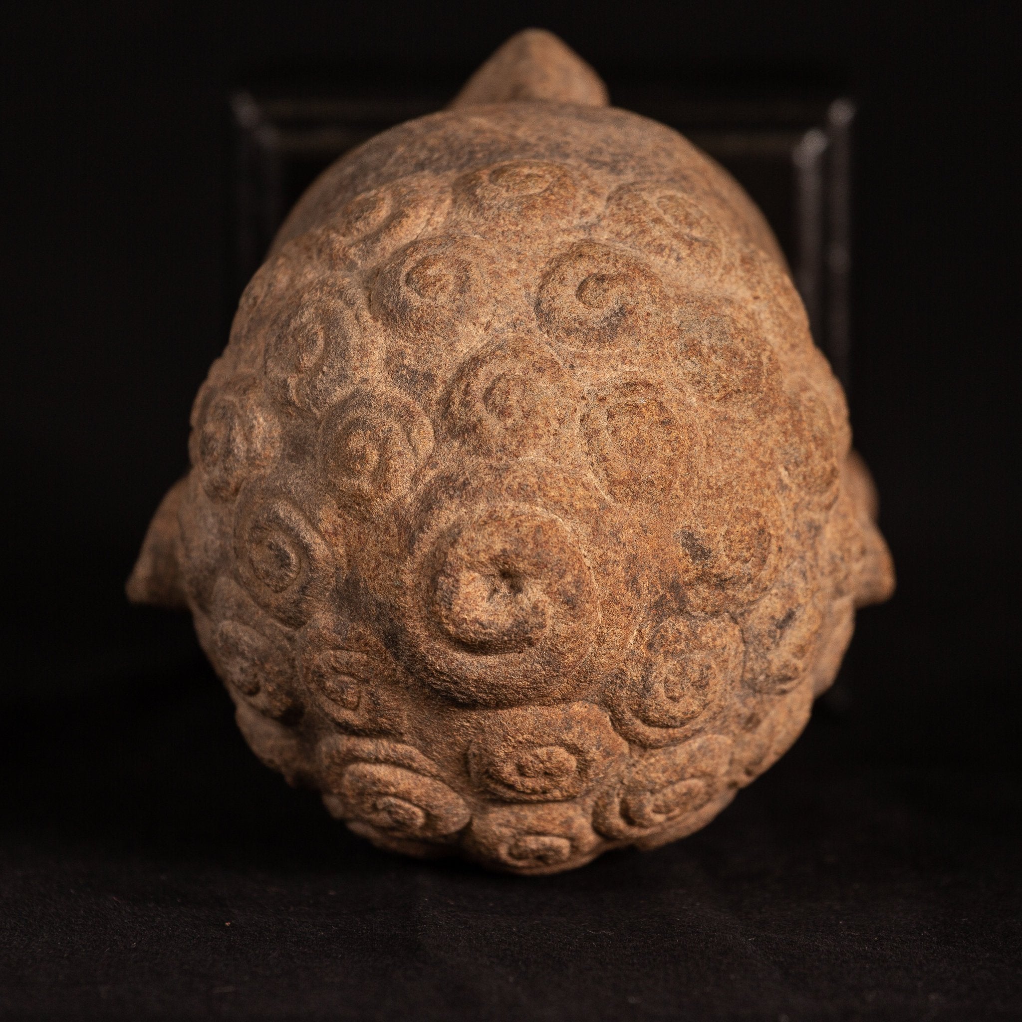 Statue de Bouddha antique – Statue de tête de Bouddha en pierre Dvaravati thaïlandaise du 18ème siècle – 23 cm/9"