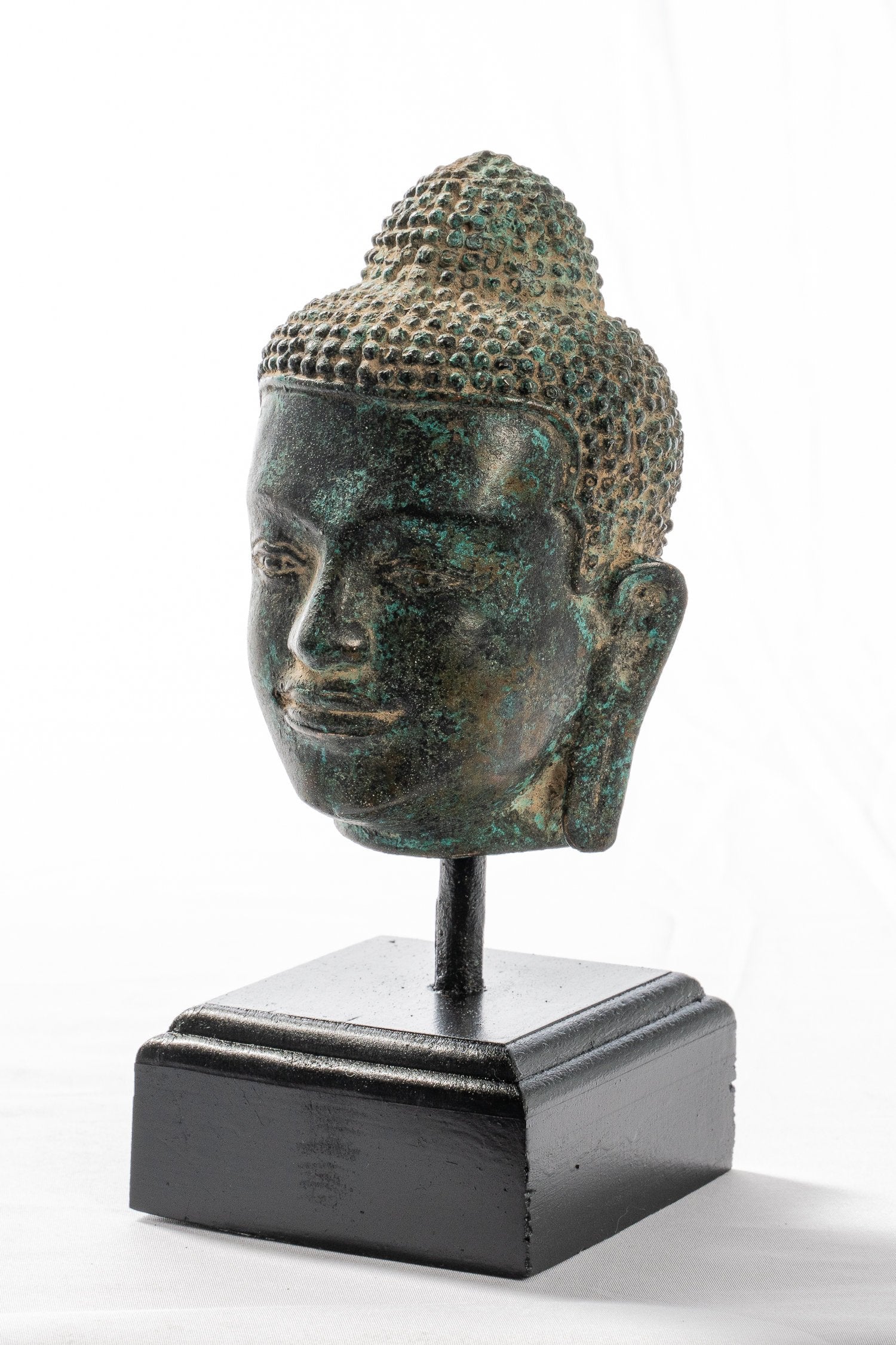 Statue Buddha - Antique Thai Monted Dvaravati Bronzo Buddha Head Statue - 19cm/8 "