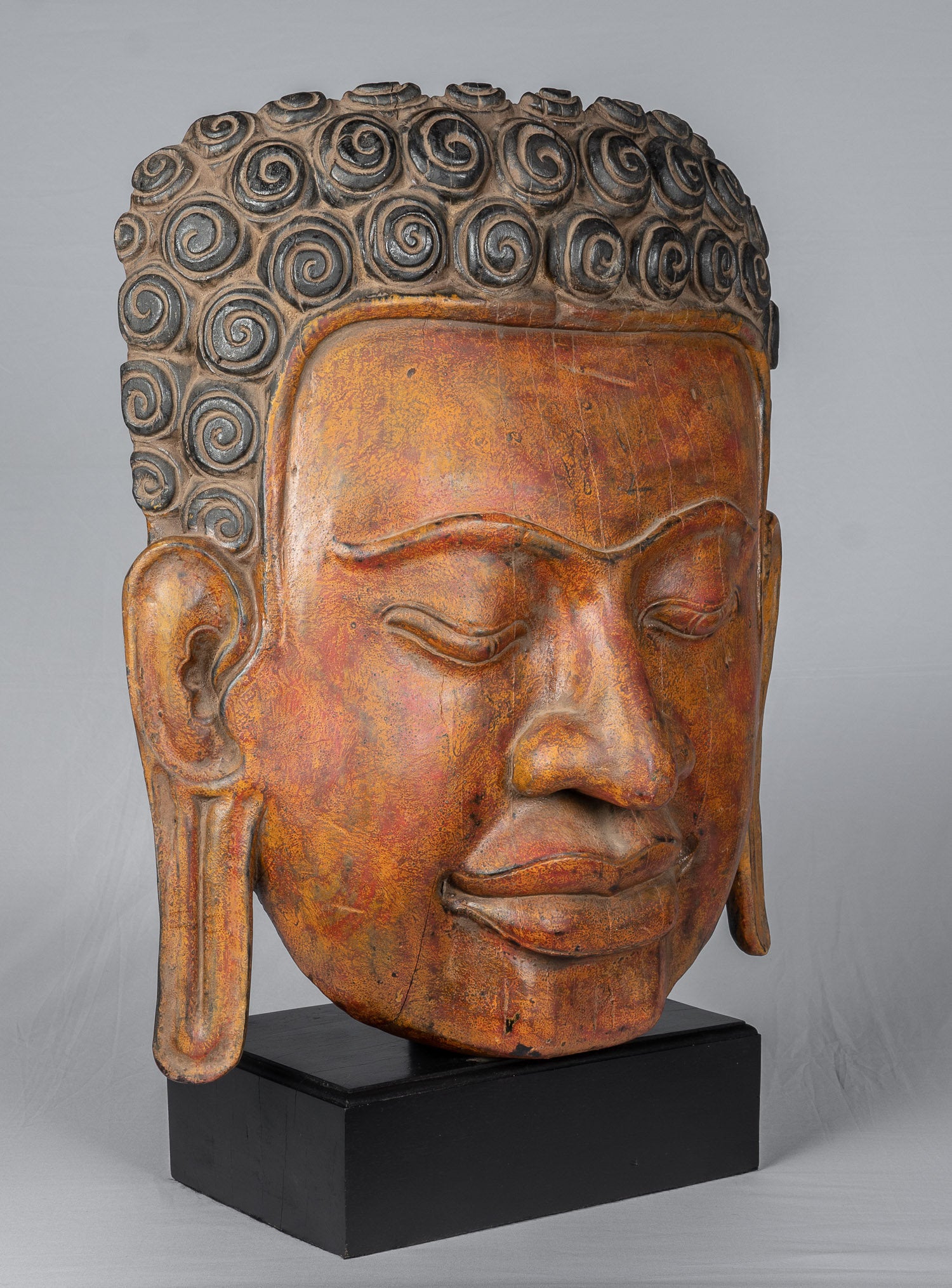 Buddha Statue - Antique Khmer Style SE Asia Mounted Wood Enlightenment Buddha Statue - 70cm/28"