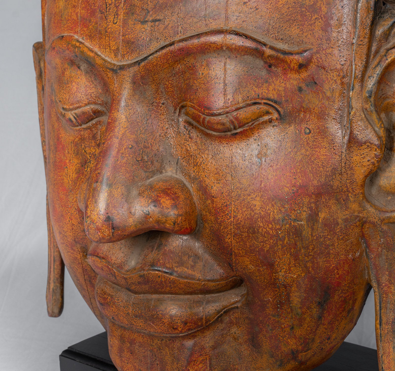 Buddha Statue - Antique Khmer Style SE Asia Mounted Wood Enlightenment Buddha Statue - 70cm/28"