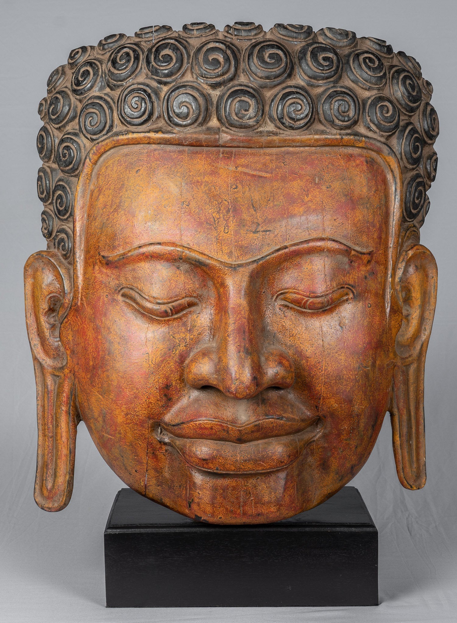 Buddha Statue - Antique Khmer Style SE Asia Mounted Wood Enlightenment Buddha Statue - 70cm/28"