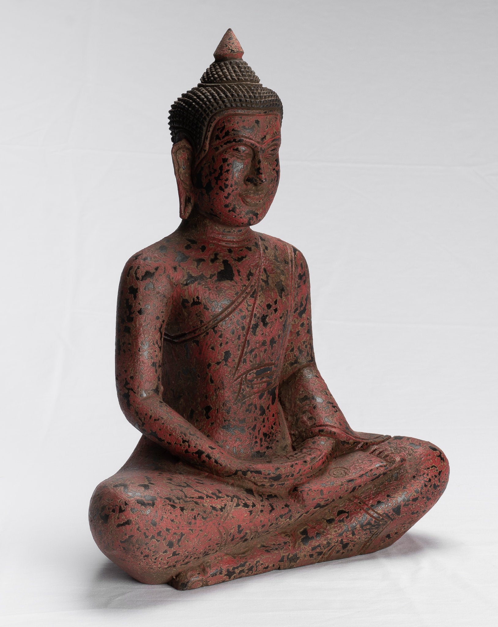 Bouddha assis en bois de style khmer antique dhyana méditation mudra - 38cm / 15 "