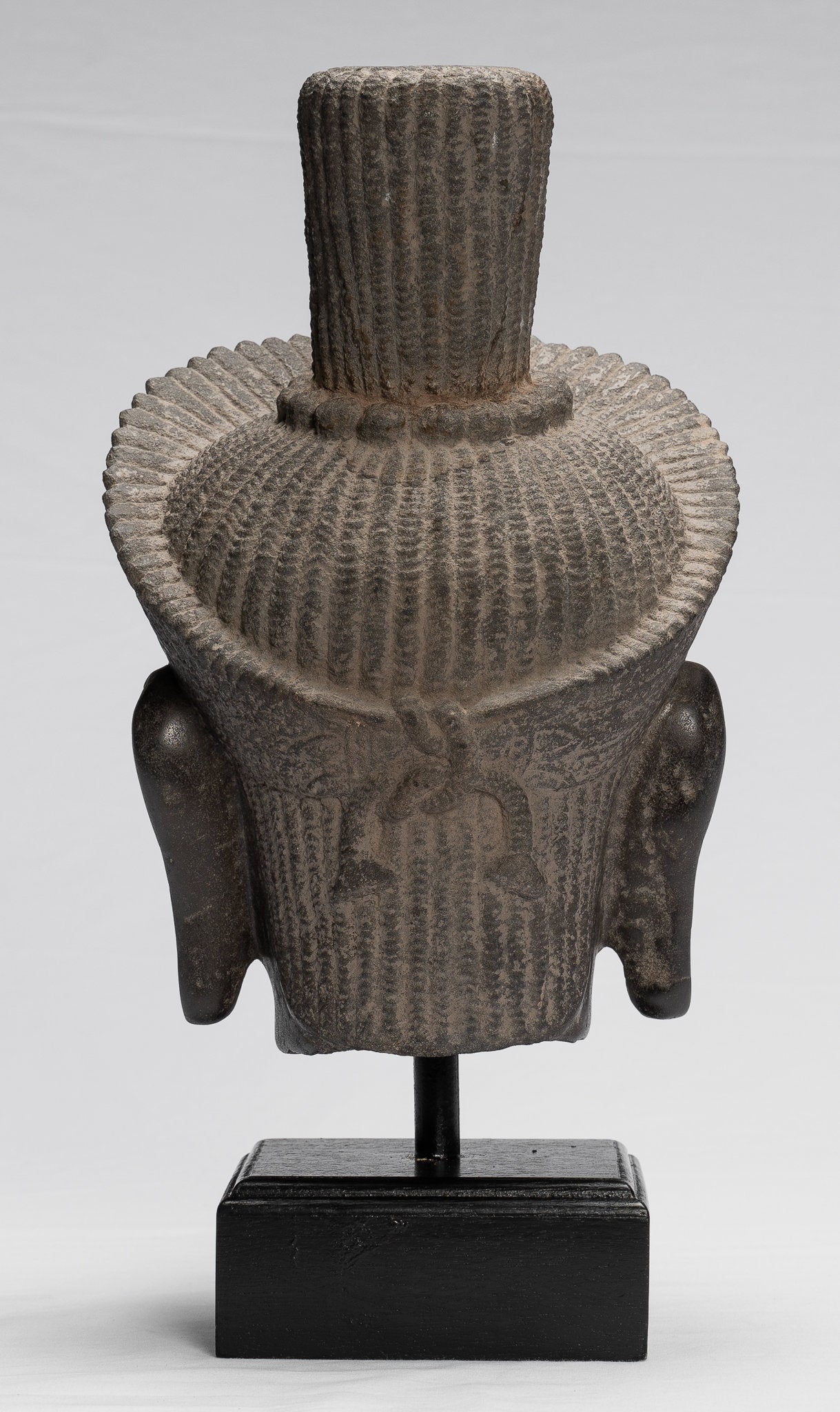 Estatua de Vishnu - Cabezal de Khmer Vishnu montado en piedra antiguo Koh Ker - 37cm / 15 "