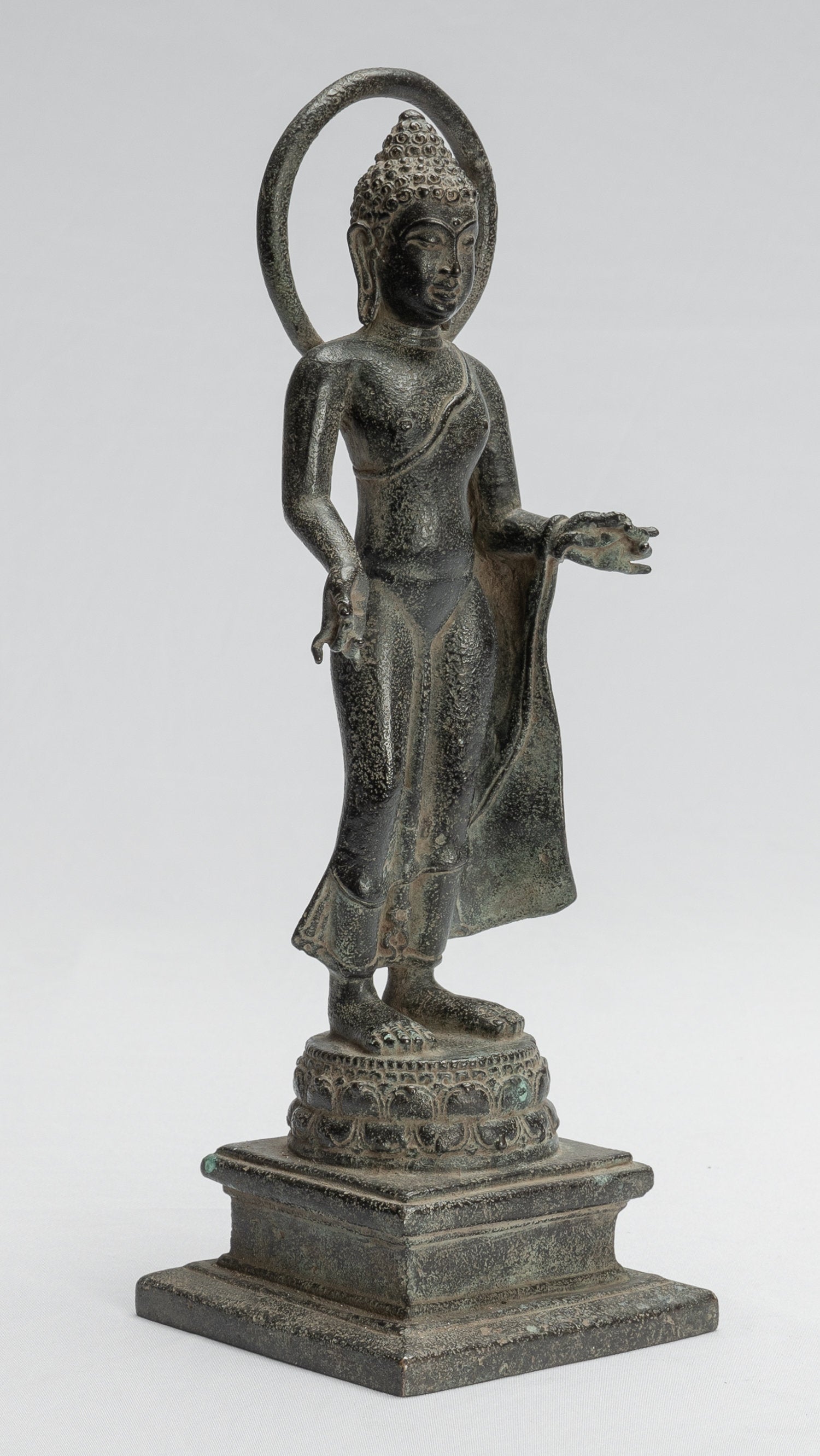 Statue di Buddha - Antique stile indonesiano in piedi bronzo giavanese insegnamento Buddha - 28 cm/11 "