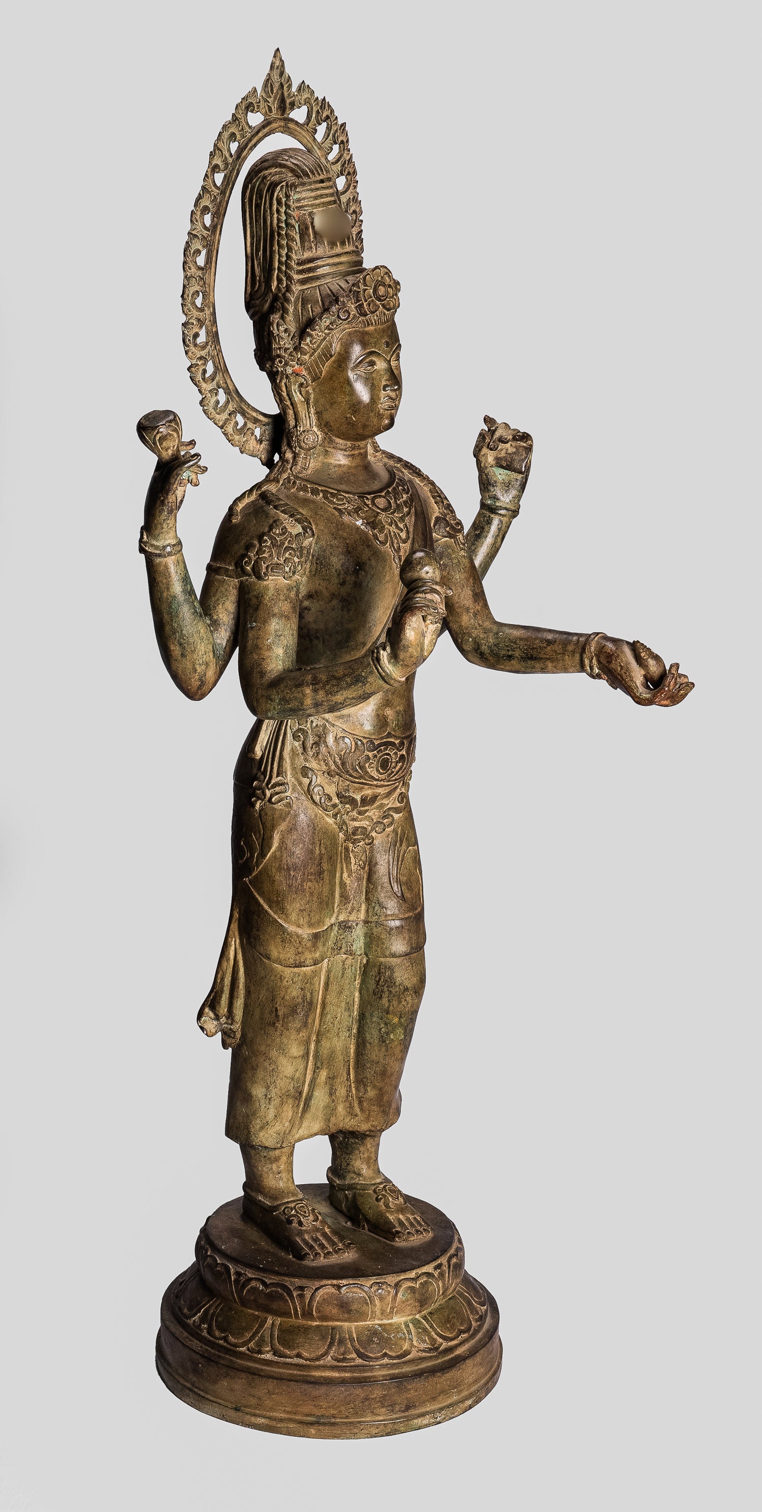 Statue Vishnu - Bronzo in stile tailandese antico in piedi a quattro braccio Vishnu Statue - Protector -108cm/43 "
