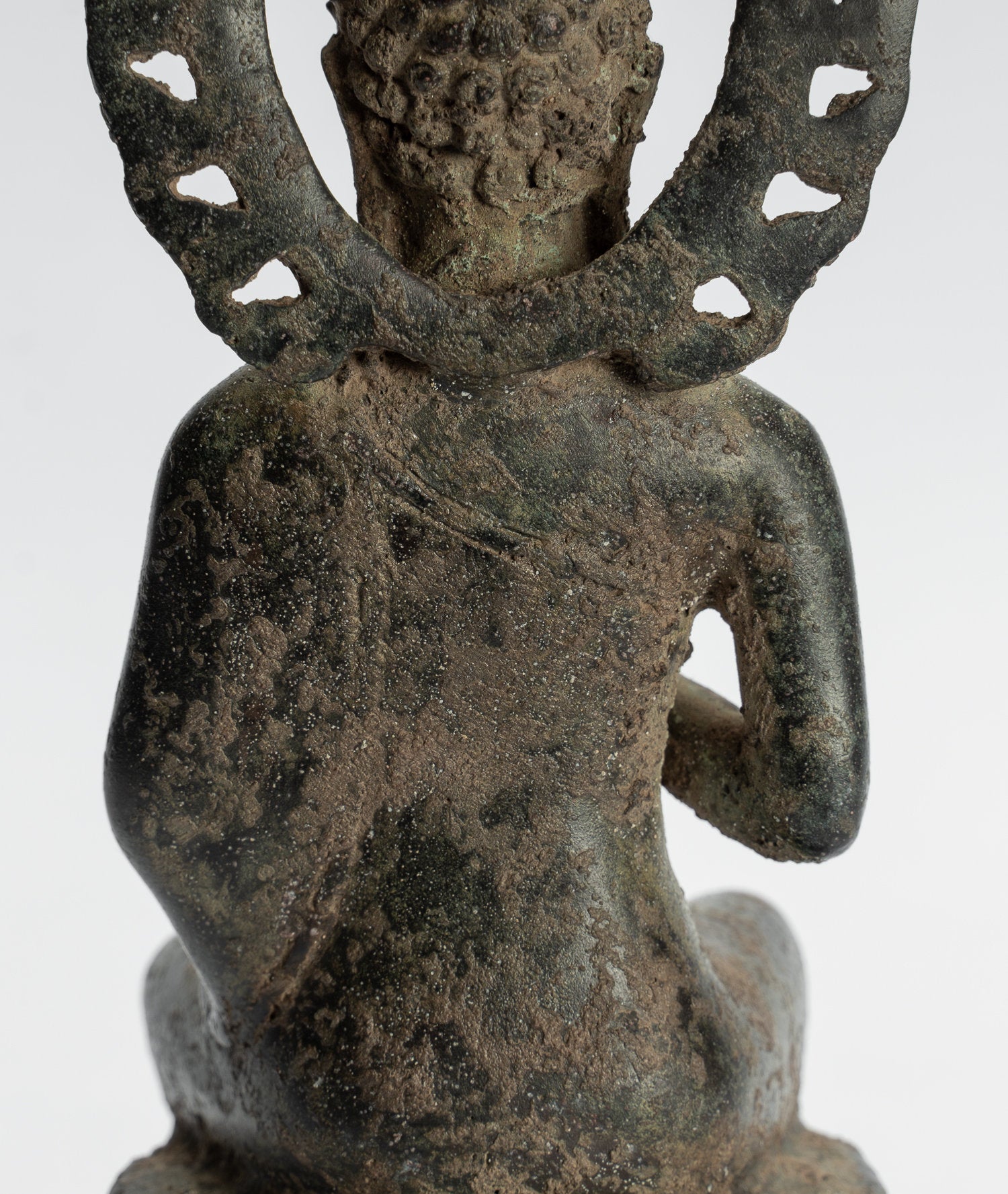 Bouddha Statue-Antique Indonésien Style Seated Bronze Javanais Preaching Buddha-18cm/7 "