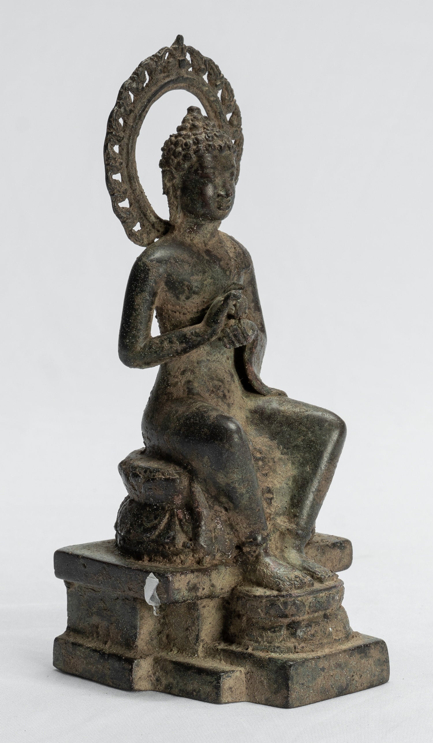 Bouddha Statue-Antique Indonésien Style Seated Bronze Javanais Preaching Buddha-18cm/7 "