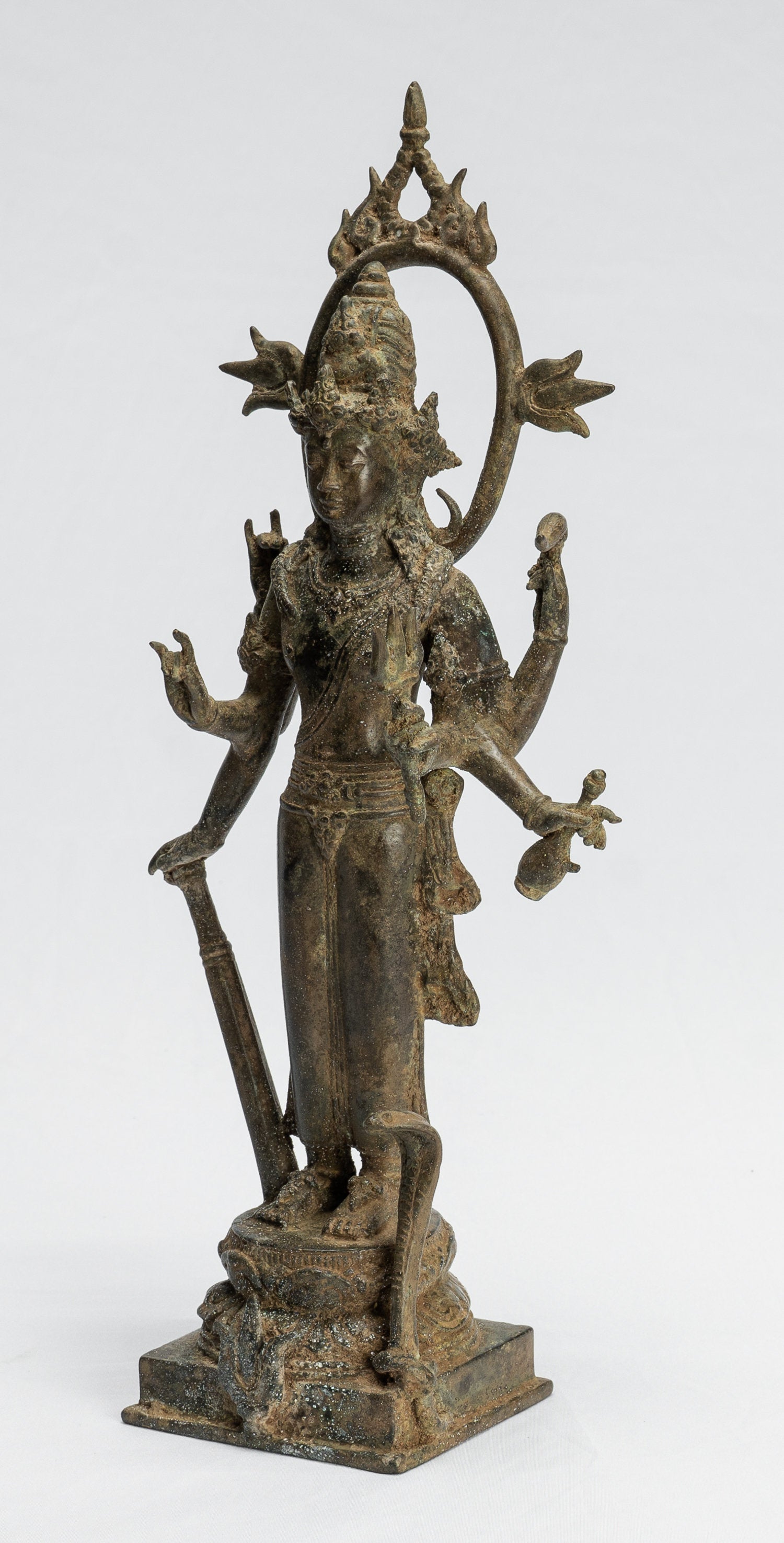 Statue Shiva - Antique in stile indonesiano bronzo giavanese in piedi a 6 bracci Shiva Statua - 36 cm/14 "