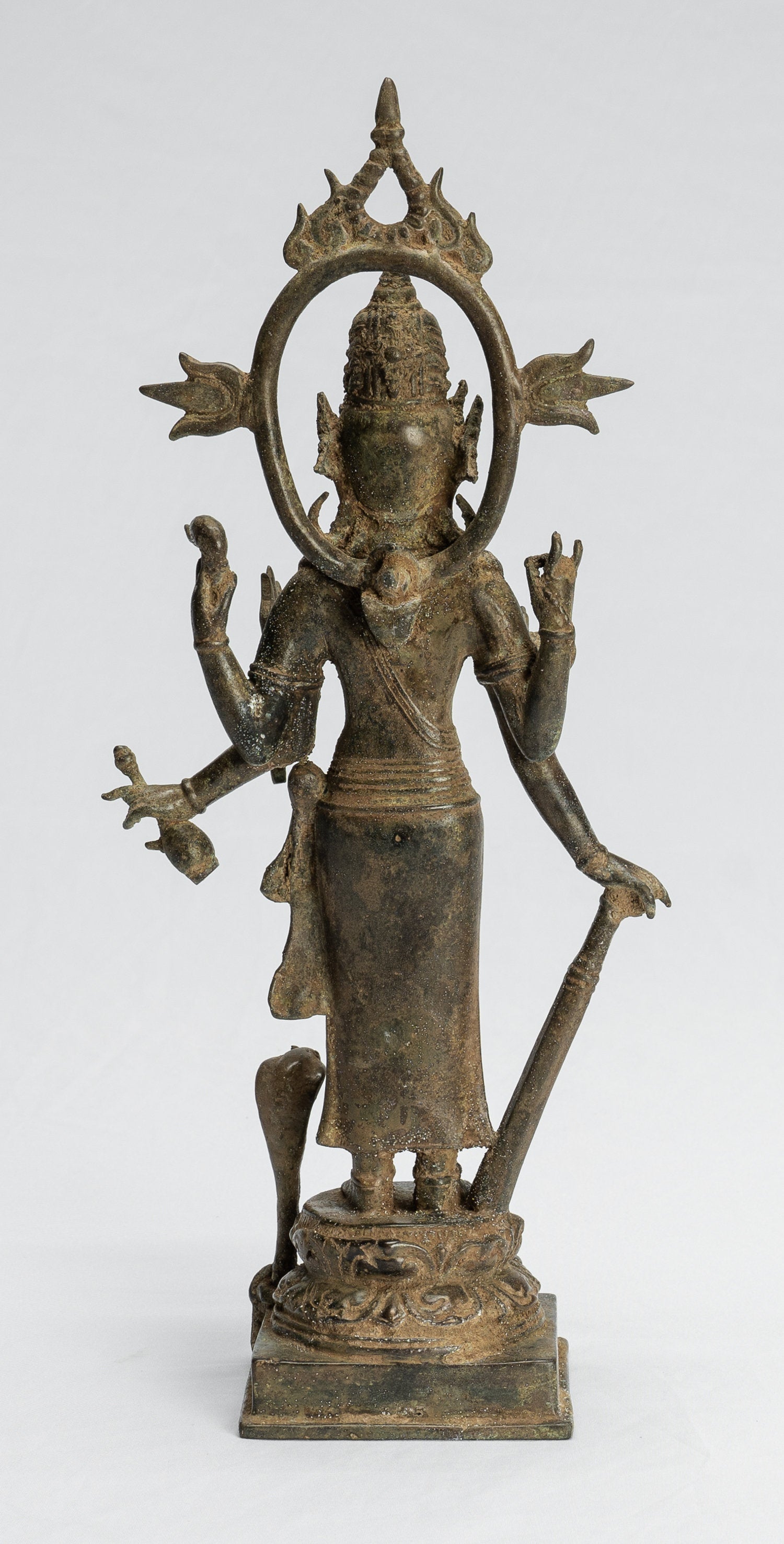 Statue Shiva - Antique in stile indonesiano bronzo giavanese in piedi a 6 bracci Shiva Statua - 36 cm/14 "