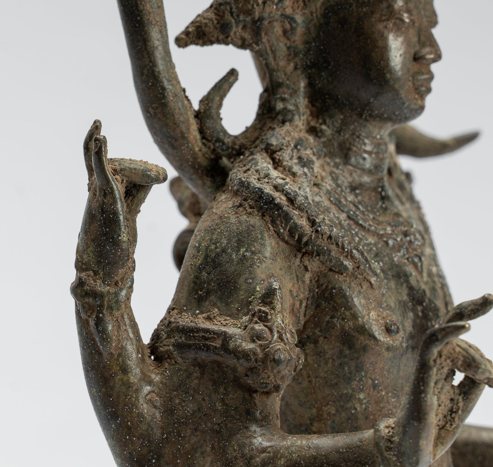 Statue Shiva - Antique in stile indonesiano bronzo giavanese in piedi a 6 bracci Shiva Statua - 36 cm/14 "