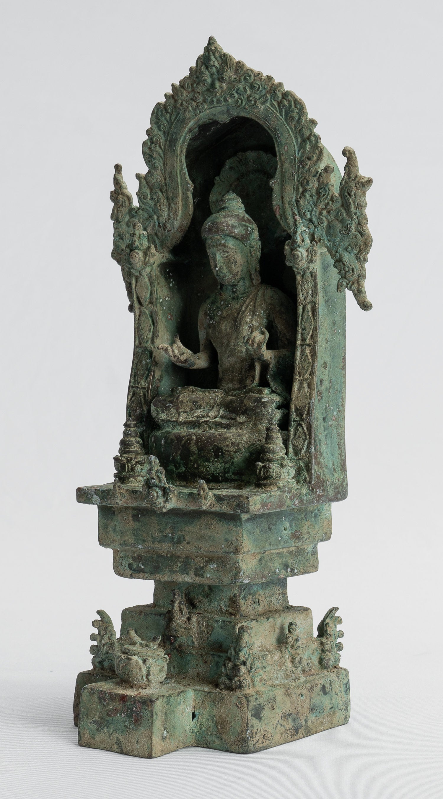 Buddha Statue-Antike Indonesische Stil Bronze sitzend javanische Lehr Buddha Statue -26cm/10 "