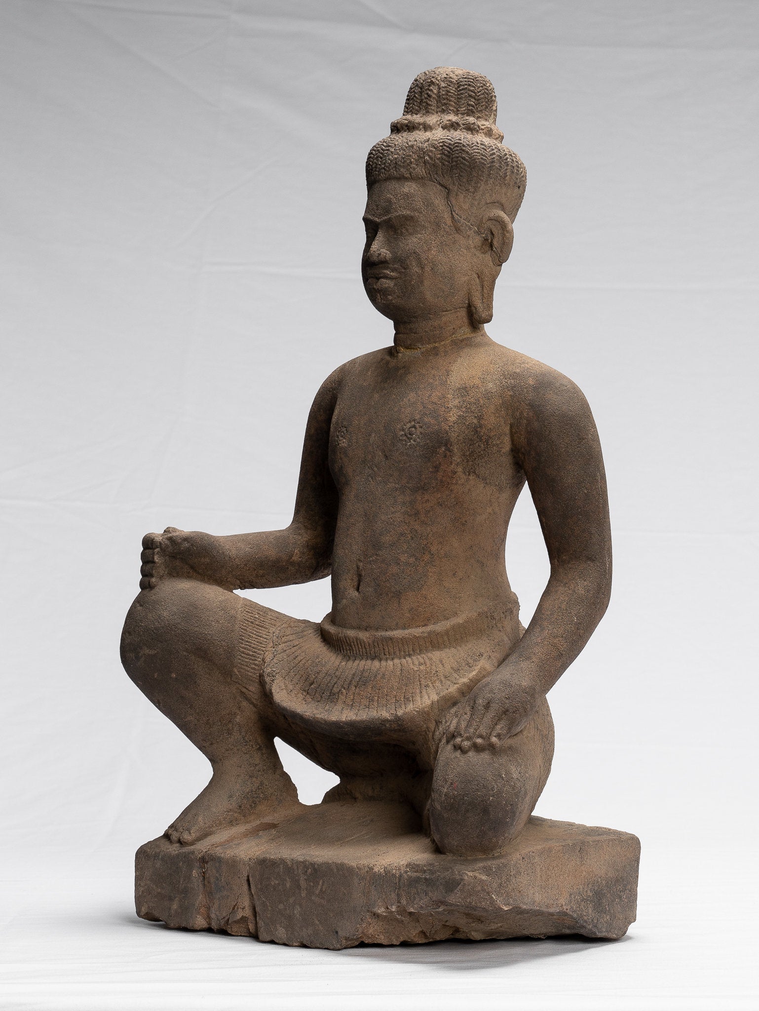 Vishnu Statue-Antique Baphuon Style Stone Sitzend Khmer Vishnu Statue-48cm/19 "
