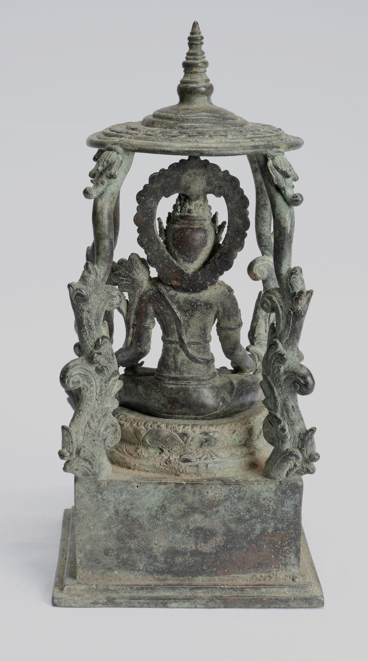 Estatua de Tara - Estatua de Bronce Devi Tara de bronce de bronce sentado de Majapahit de Java - 22cm/9 "