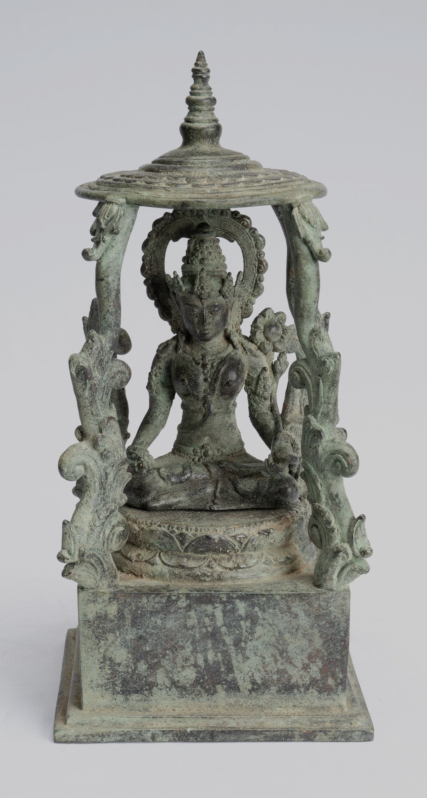 Estatua de Tara - Estatua de Bronce Devi Tara de bronce de bronce sentado de Majapahit de Java - 22cm/9 "