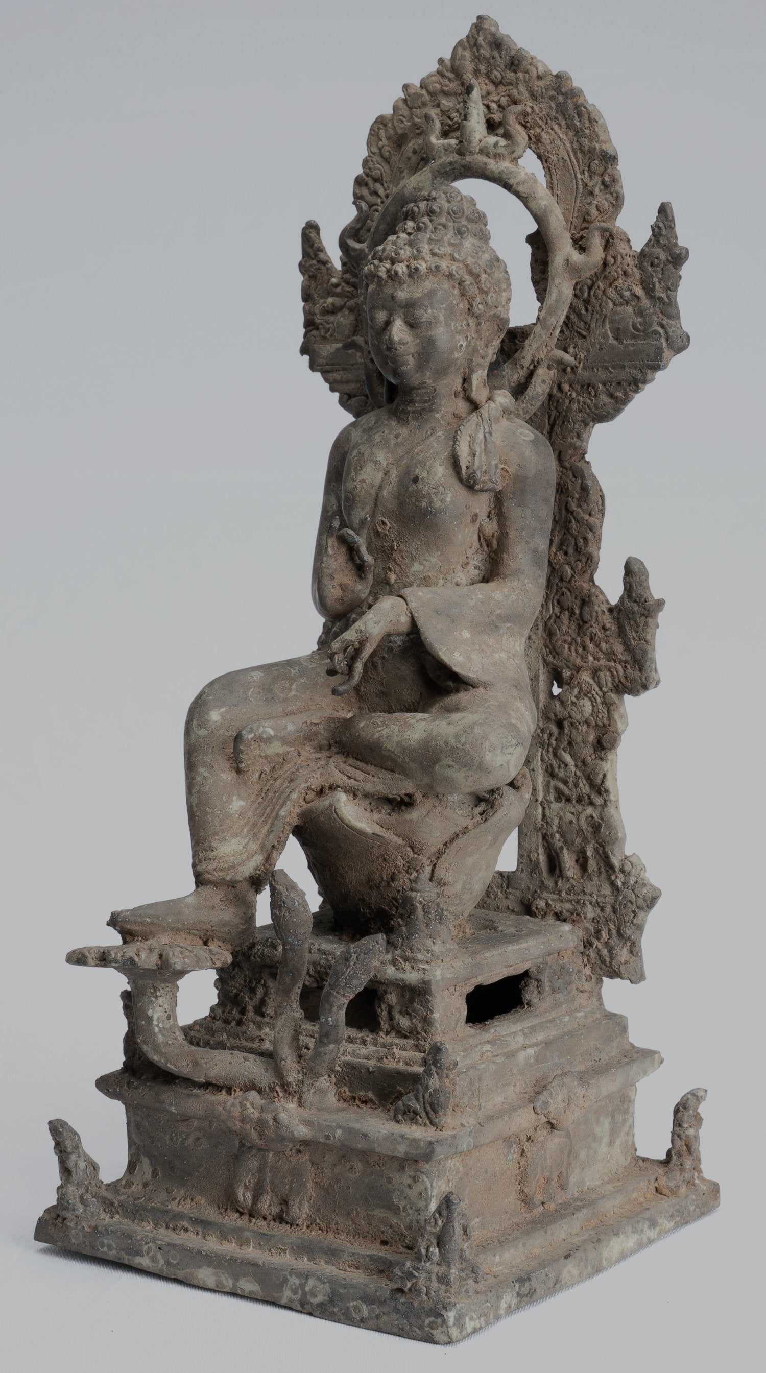 Estatua de Buda - Antiguo estilo indonesio de bronce sentado Javanese Buddha - 29 cm/12 "