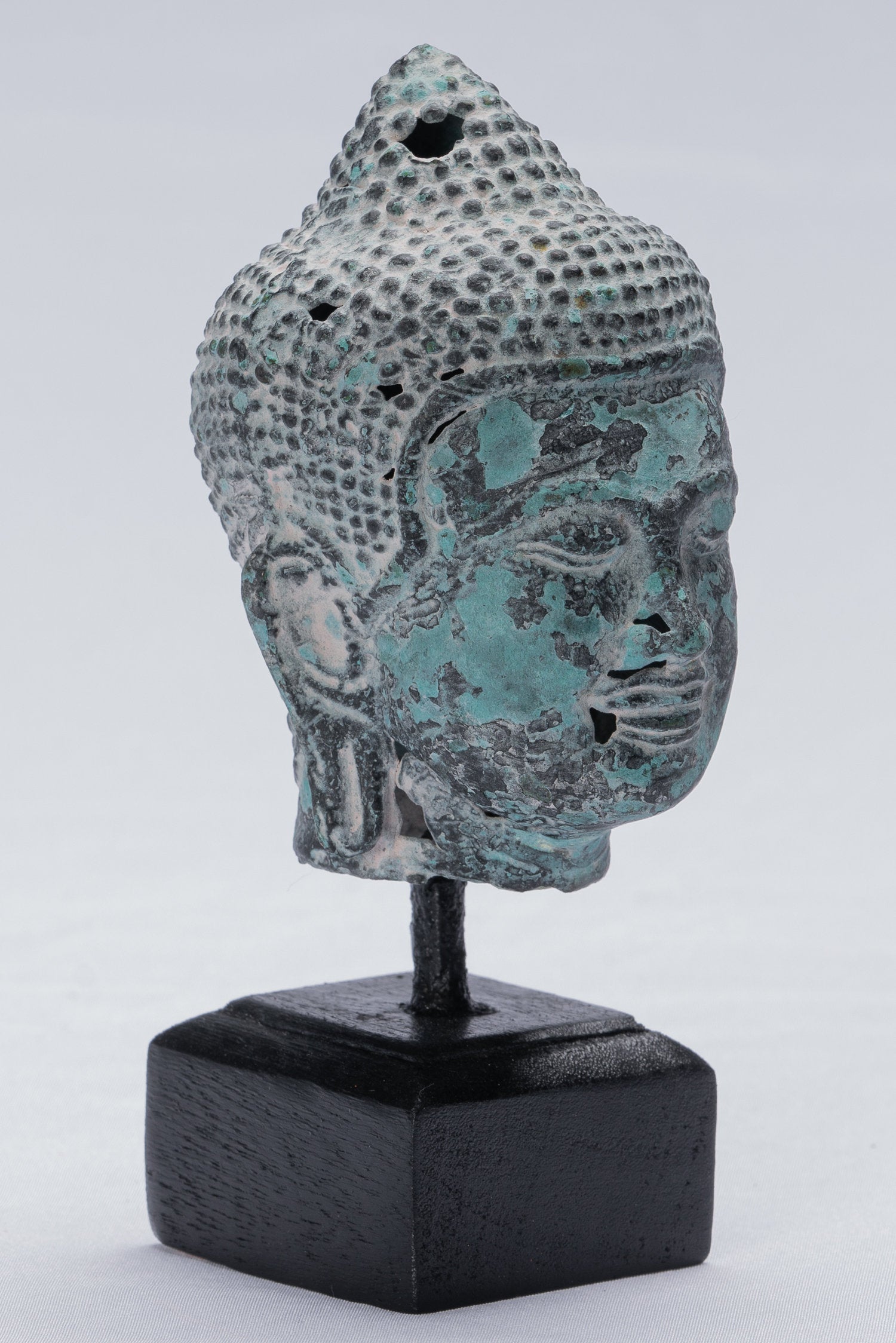 Statue Buddha - Antique Khmer in stile Bronzo Montato Buddha Head Statua - 15,5 cm/6 "