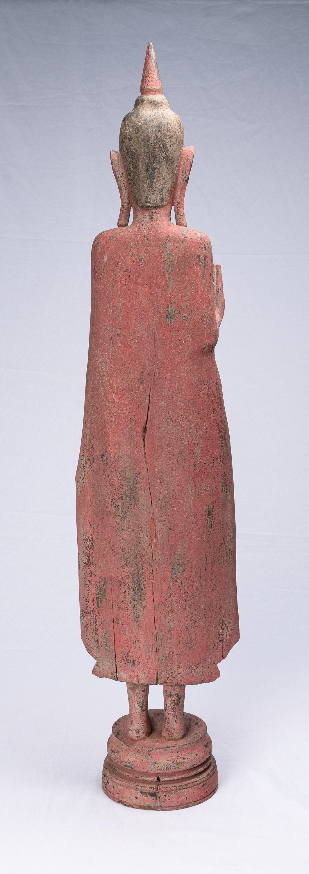 Statue de Bouddha – Protection debout en bois de style khmer antique – Statue de Bouddha du lundi – 107 cm/43"