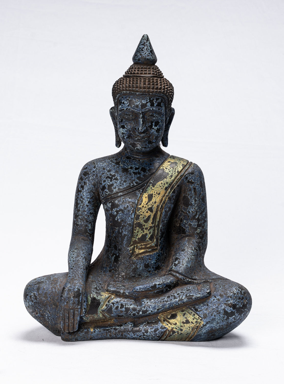 Buddha Statue - Antique Khmer Style SE Asia Seated Wood Enlightenment Buddha Statue - 39cm/16"