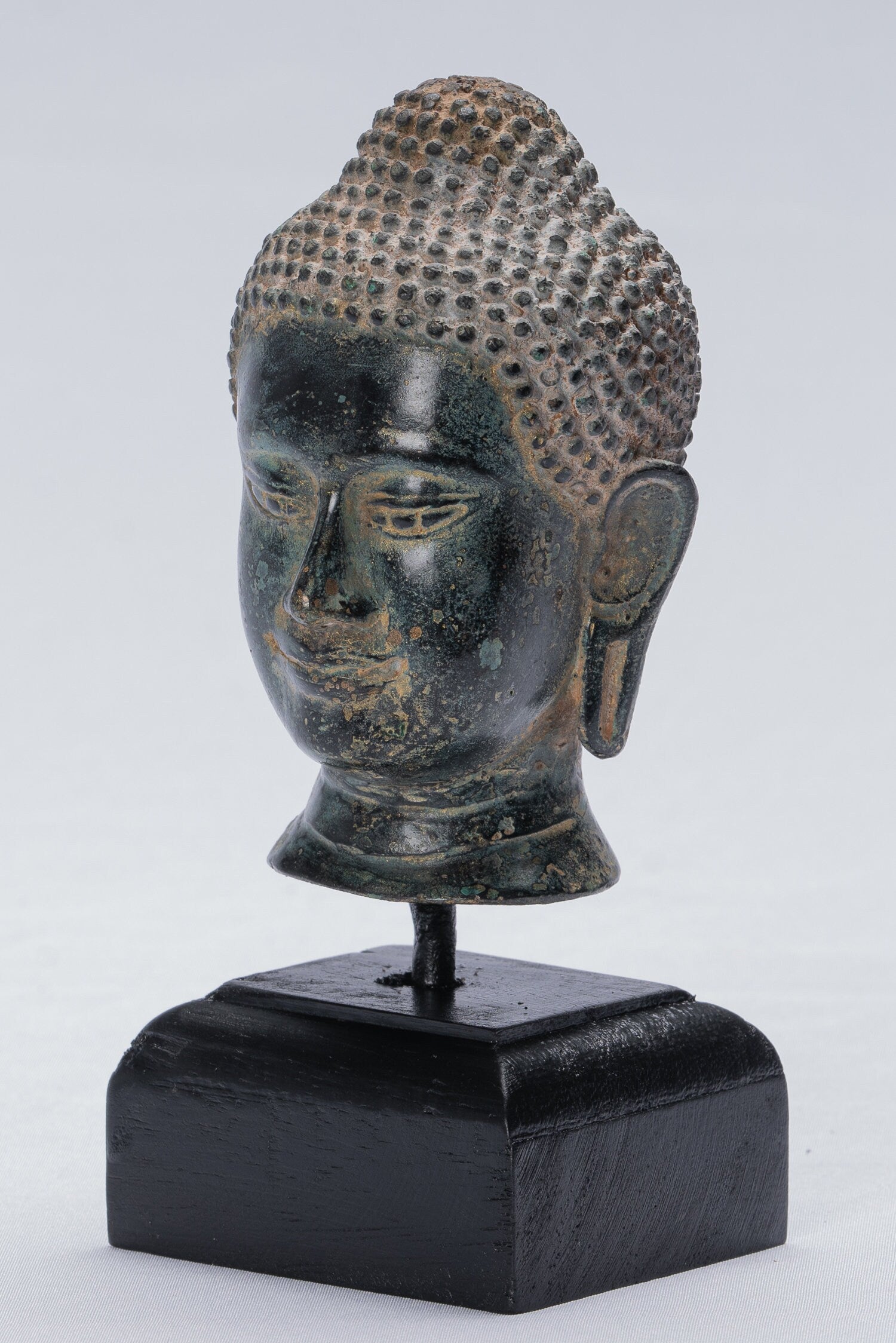 Buddha-Statue – Bronze-Buddha-Kopf-Statue im antiken Thai-Stil – 15,5 cm/6 Zoll