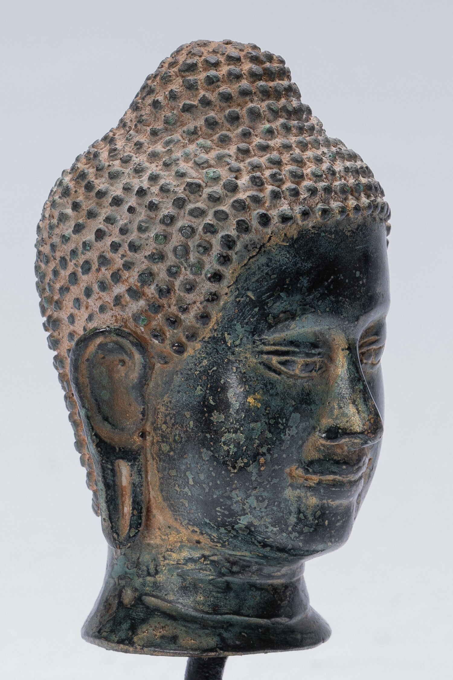 Buddha-Statue – Bronze-Buddha-Kopf-Statue im antiken Thai-Stil – 15,5 cm/6 Zoll