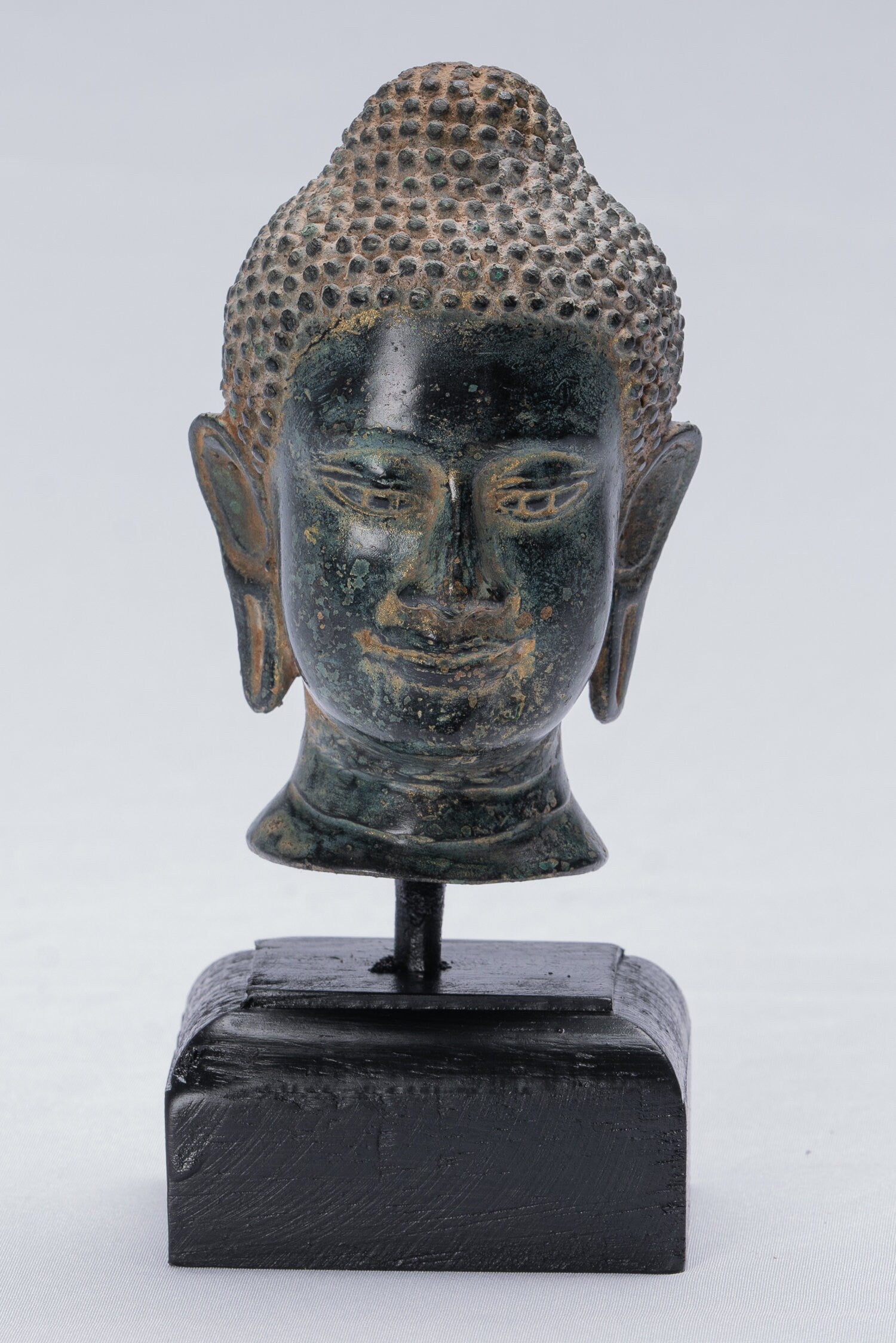 Buddha-Statue – Bronze-Buddha-Kopf-Statue im antiken Thai-Stil – 15,5 cm/6 Zoll