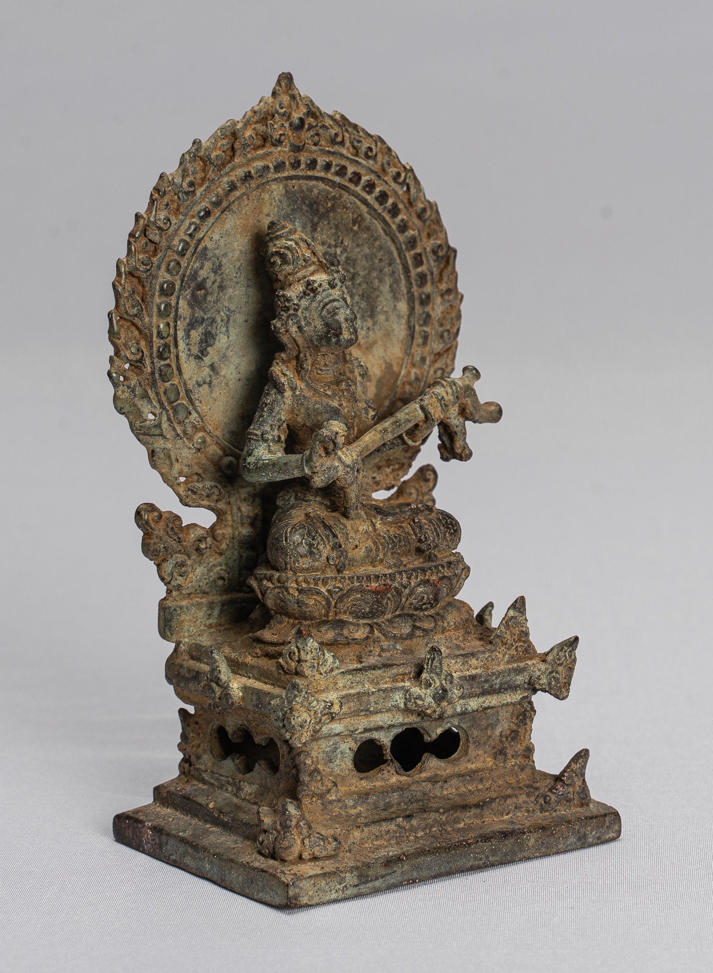 Tara Statue-Antike Java Style Majapahit Seated Bronze Devi Tara Statue-14cm/6 "