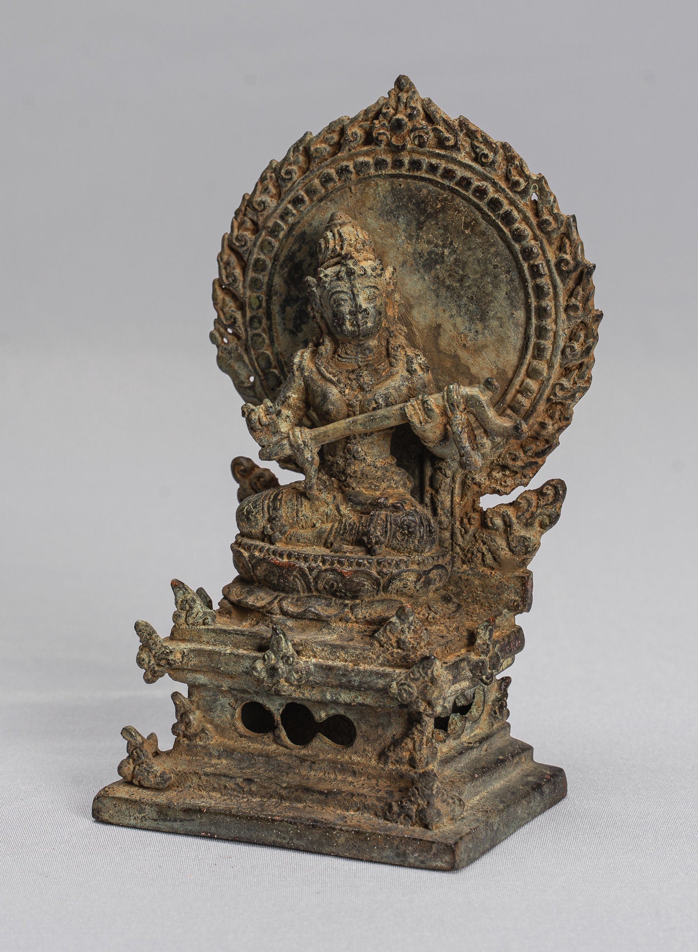 Tara Statue-Antike Java Style Majapahit Seated Bronze Devi Tara Statue-14cm/6 "