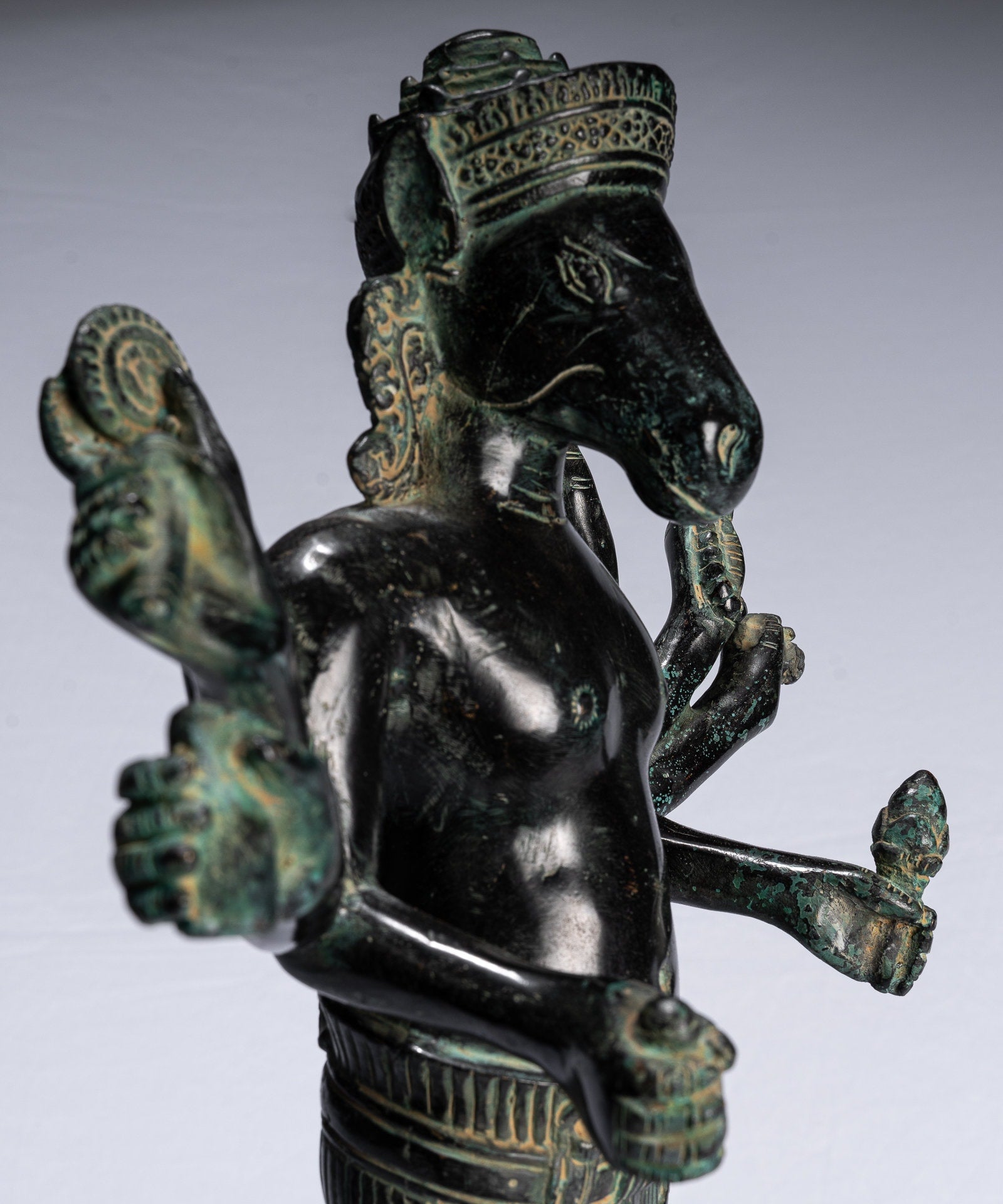 Kalkin Statue - Antique Khmer Style Mounted Bronze Hayagriva Kalkin Horse of Vishnu - 50cm/20"