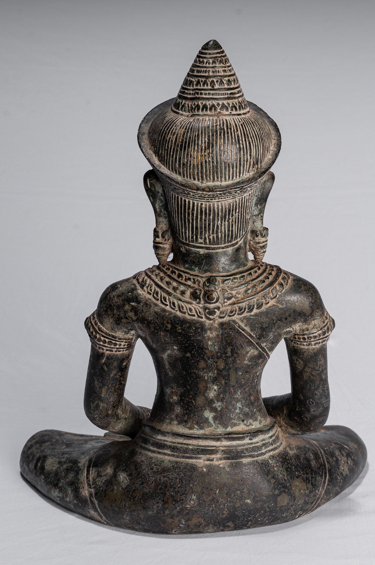 Buddha Statue - Antique Khmer Style Bronze Seated Amitbha Meditation Buddha Statue - 34cm/14"