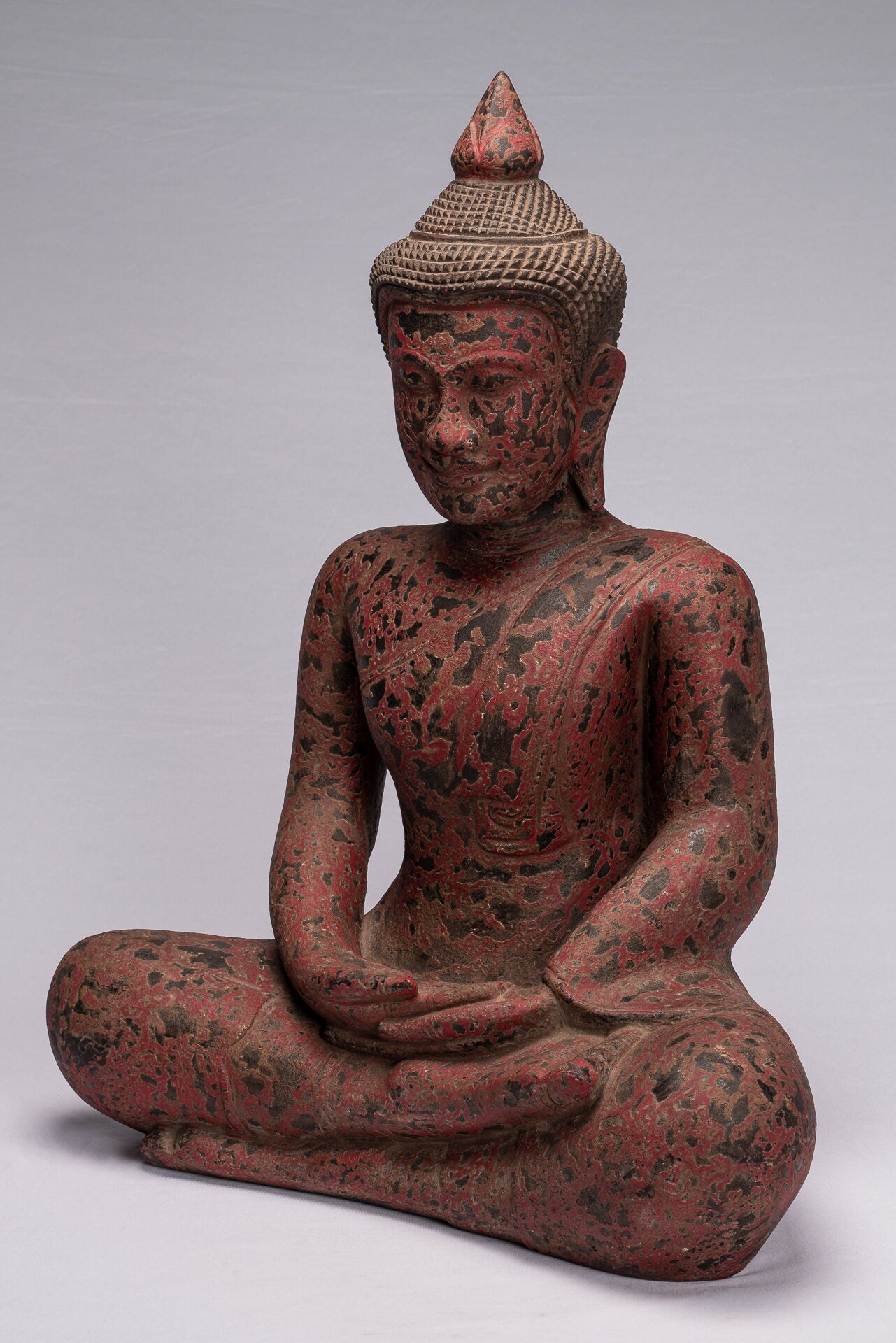 Sculpture de Bouddha – Statue de Bouddha assis en bois de style khmer antique, méditation Mudra – 66 cm