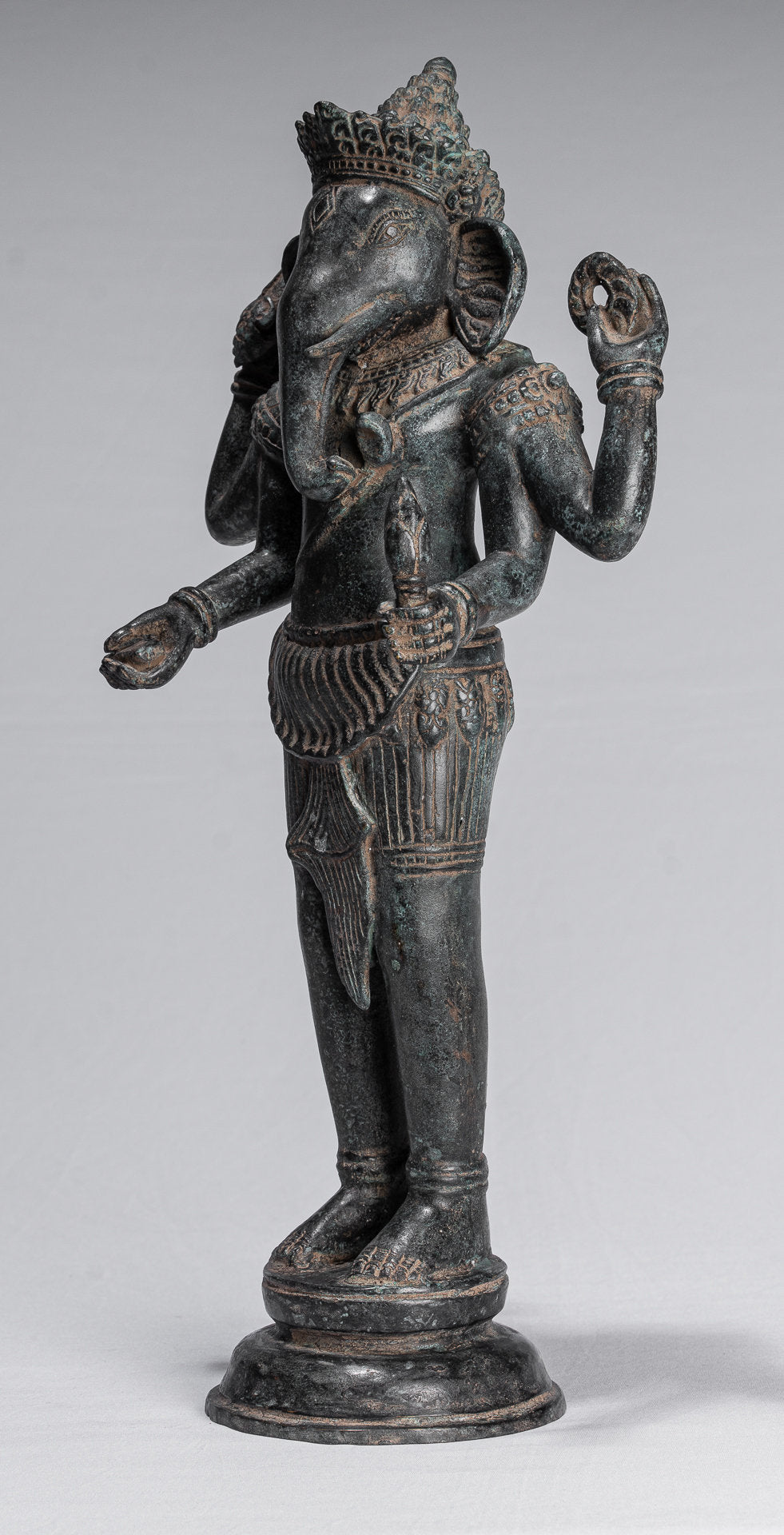 Ganesha Statue - Antique Khmer Style Standing Bronze Bayon Ganesh Statue - 40cm/16"