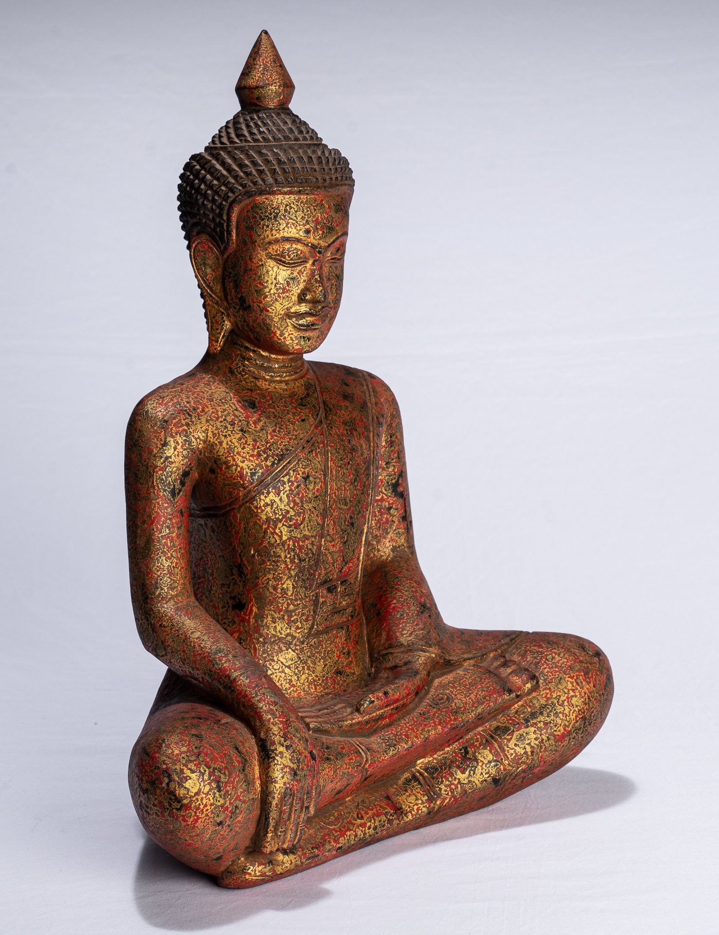 Statue di Buddha - Antique Khmer Style SE Asia STATUE BUDDHA ALLIMENTAZIONE LEGNO - 45 cm/18 "