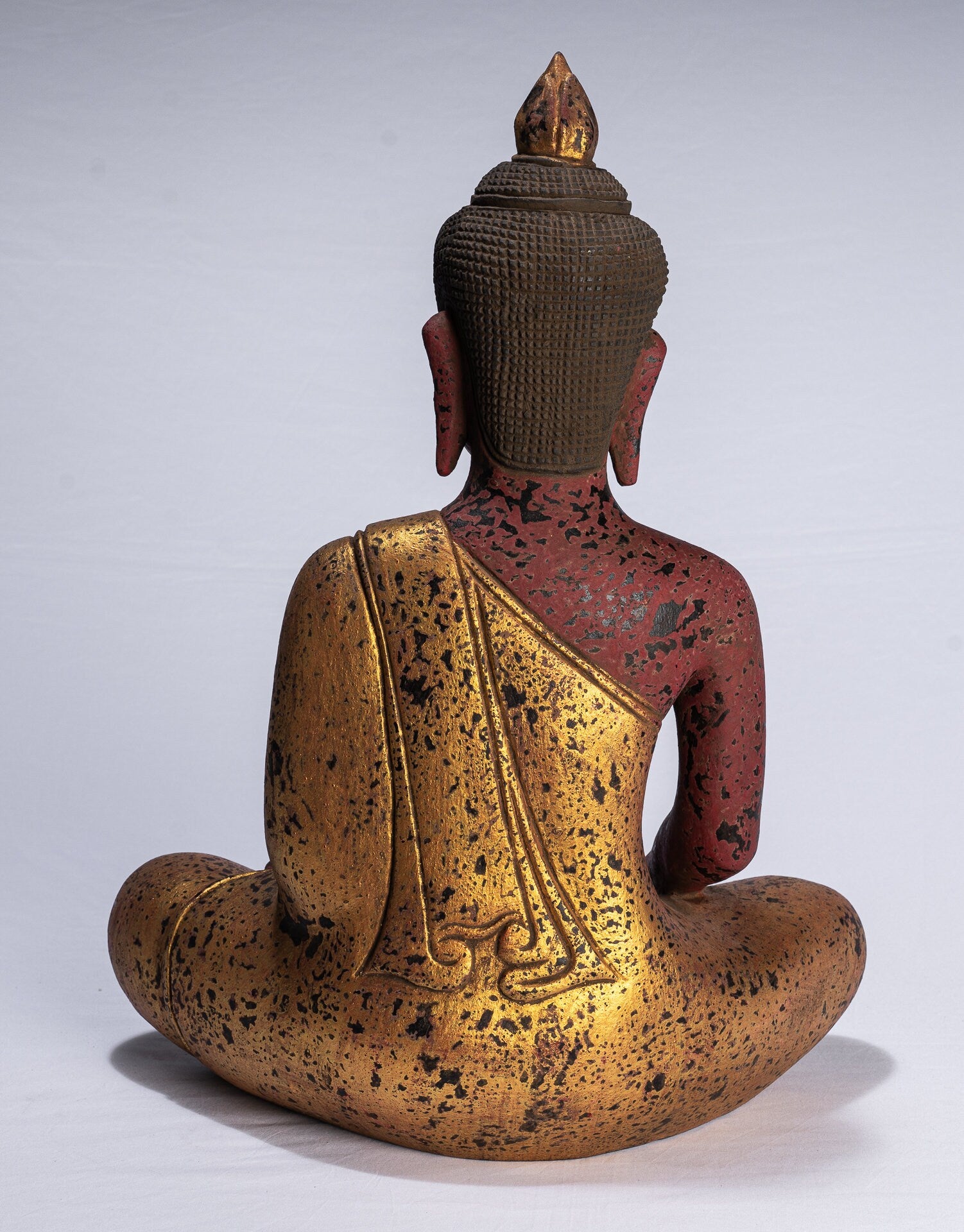 Buddha-Statue - Antiker Khmer-Stil Südostasien, sitzende Erleuchtungs-Buddha-Statue aus Holz - 52 cm