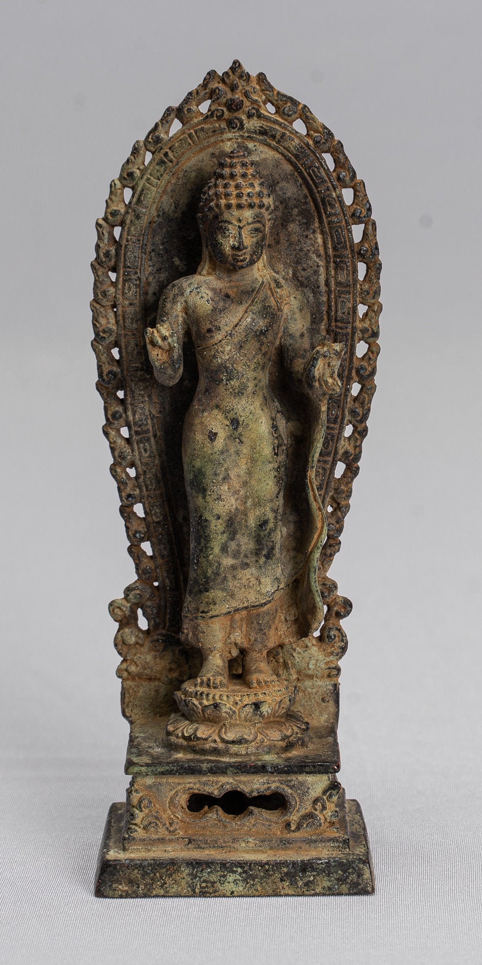 Statue di Buddha - Antique stile indonesiano in piedi bronzo giavanese insegnamento Buddha - 14 cm/6 "