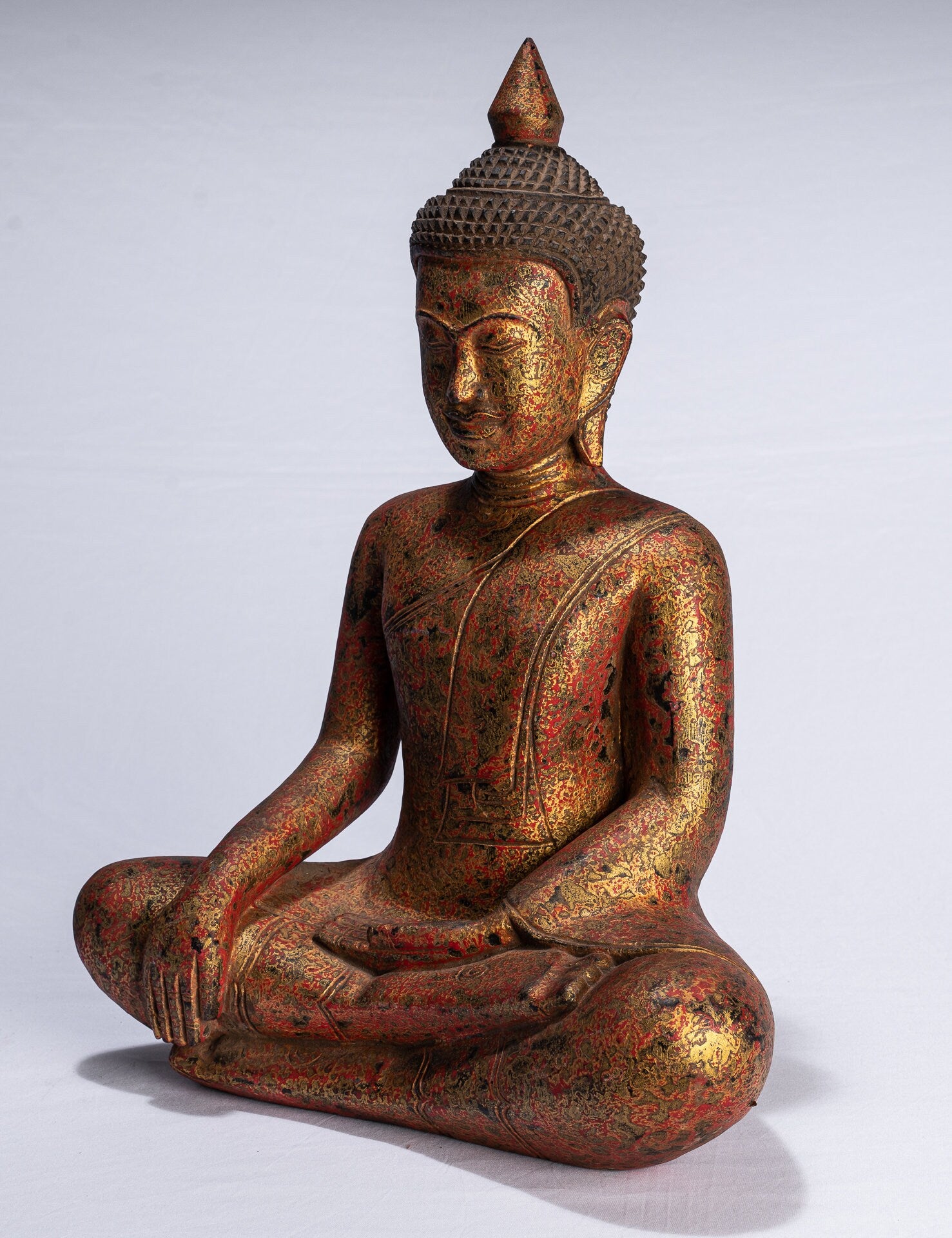 Statue di Buddha - Antique Khmer Style SE Asia STATUE BUDDHA ALLIMENTAZIONE LEGNO - 45 cm/18 "