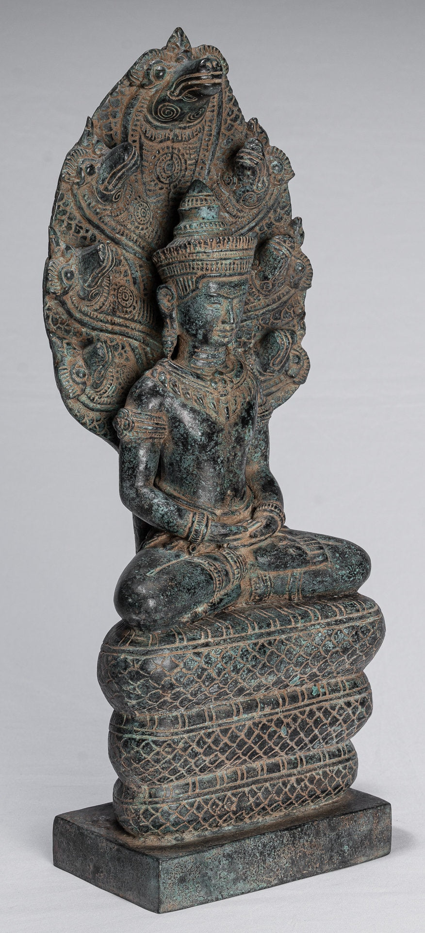 Statua di Buddha - Antique Khmer in stile Khmer Meditazione seduta Meditazione Naga Buddha Statua - 46 cm/18 "