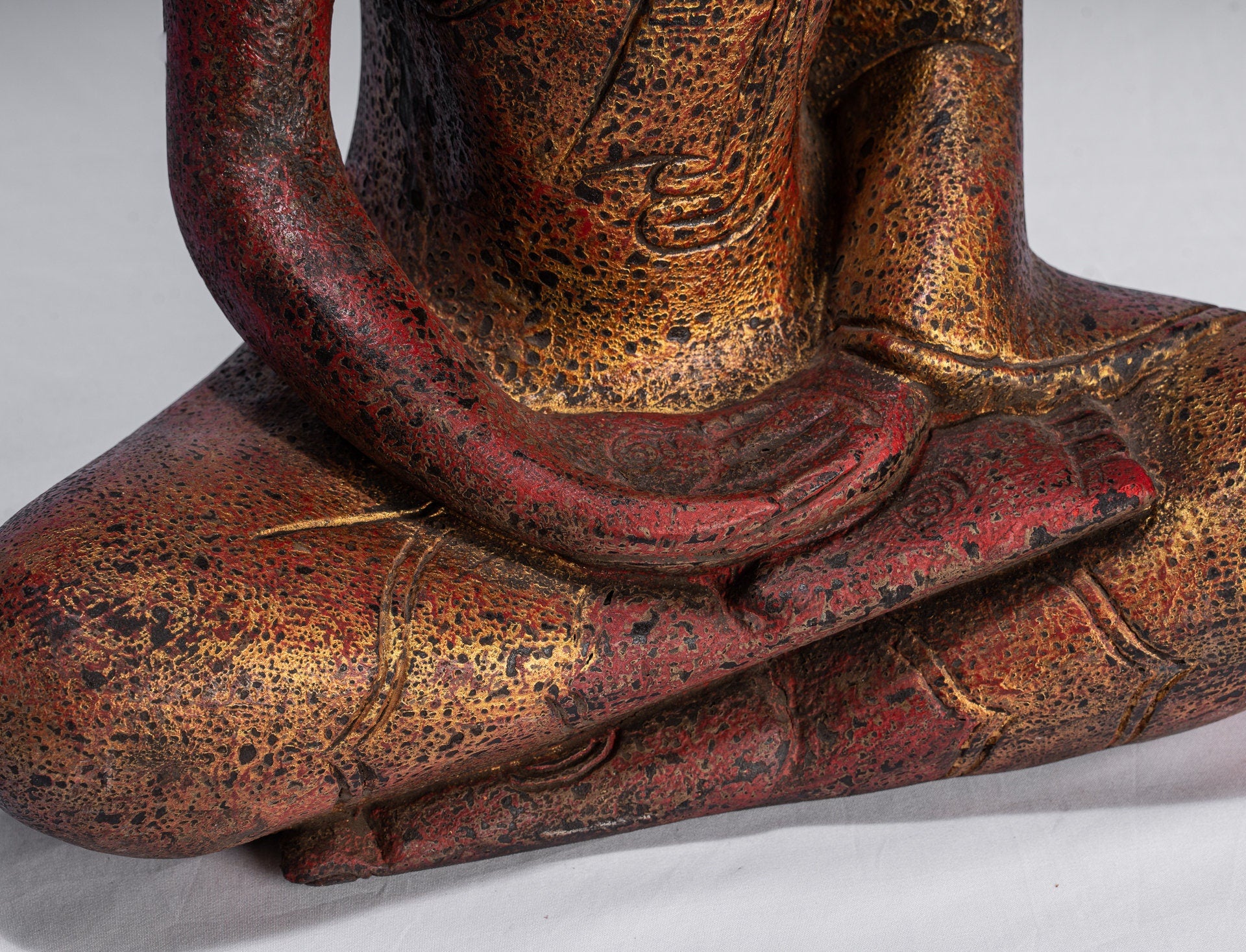 Antique Khmer in stile Khmer Legno Buddha Statue Dhyana Meditation Mudra - 44 cm/18 "