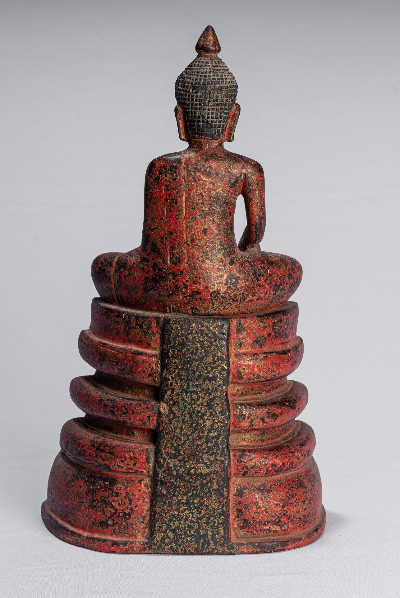 Bouddha-Antique Khmer Style SE Asia Wood Enlightenment Buddha Statue-35cm/14 "