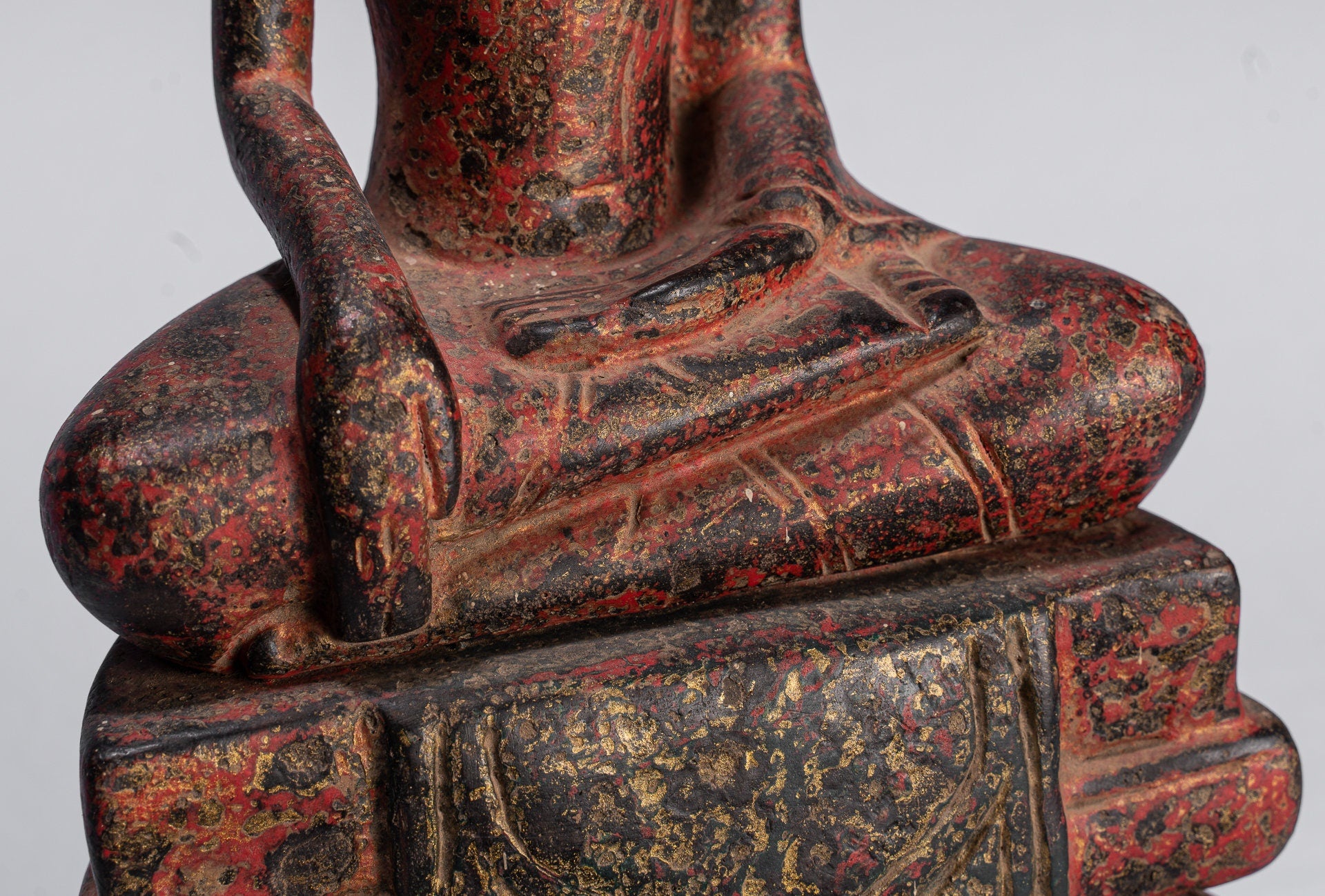 Bouddha-Antique Khmer Style SE Asia Wood Enlightenment Buddha Statue-35cm/14 "