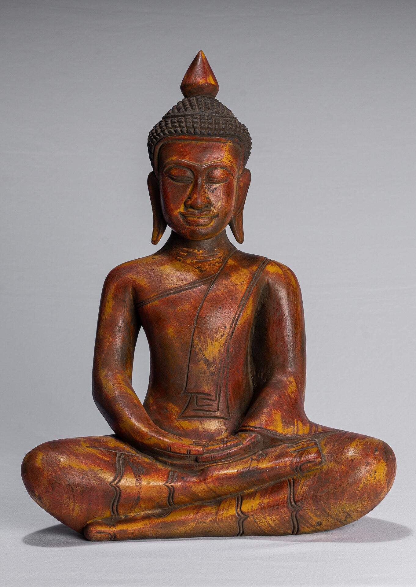 Escultura de Buda - Estatua de Buda de madera de estilo jemer antiguo Dhyana Meditation Mudra - 46 cm/18 "