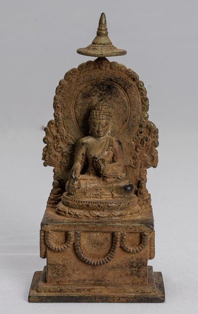 Estatua de Buda - Antiguo estilo indonesio de bronce sentado Javanese Ilustración Buda - 16 cm/6 "
